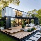 Casa contêiner moderna pré-fabricada e desmontável para moradia e escritório.