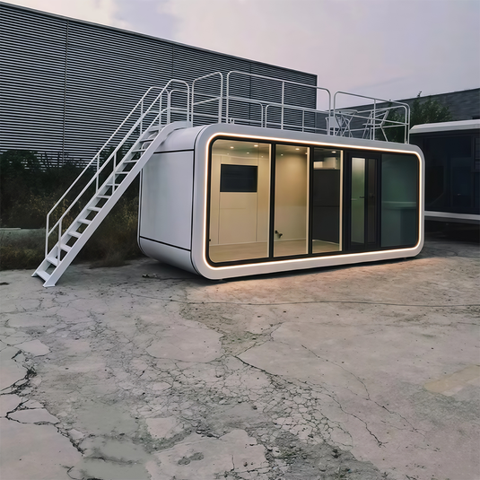 Casas pré-fabricadas em contêineres de aço com design moderno e personalizáveis, além de armazéns tipo cabine da Apple.