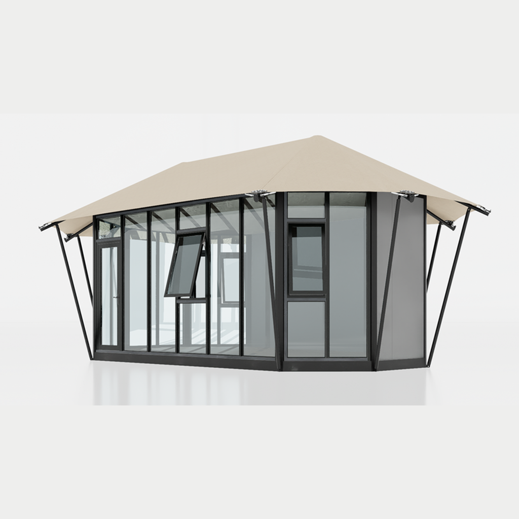 Tenda hexagonal de vidro de alta qualidade, impermeável, resistente ao sol, com isolamento térmico, adequada para uso externo.