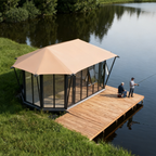 Tenda hexagonal de vidro de alta qualidade, impermeável, resistente ao sol, com isolamento térmico, adequada para uso externo.