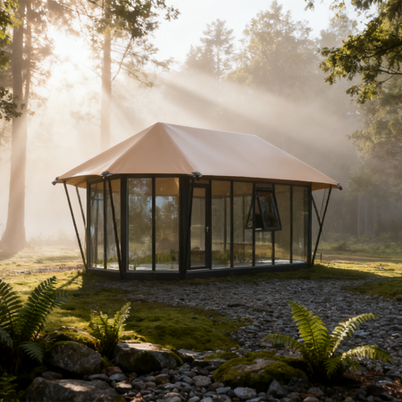 Carregue imagem no visualizador da galeriaTenda hexagonal de vidro de alta qualidade, impermeável, resistente ao sol, com isolamento térmico, adequada para uso externo.
