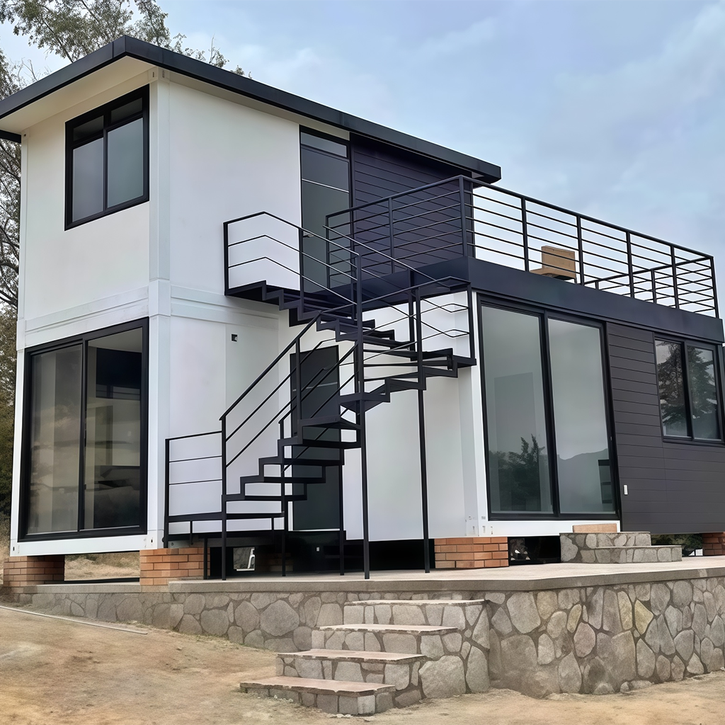 Casa contêiner moderna pré-fabricada e desmontável para moradia e escritório.