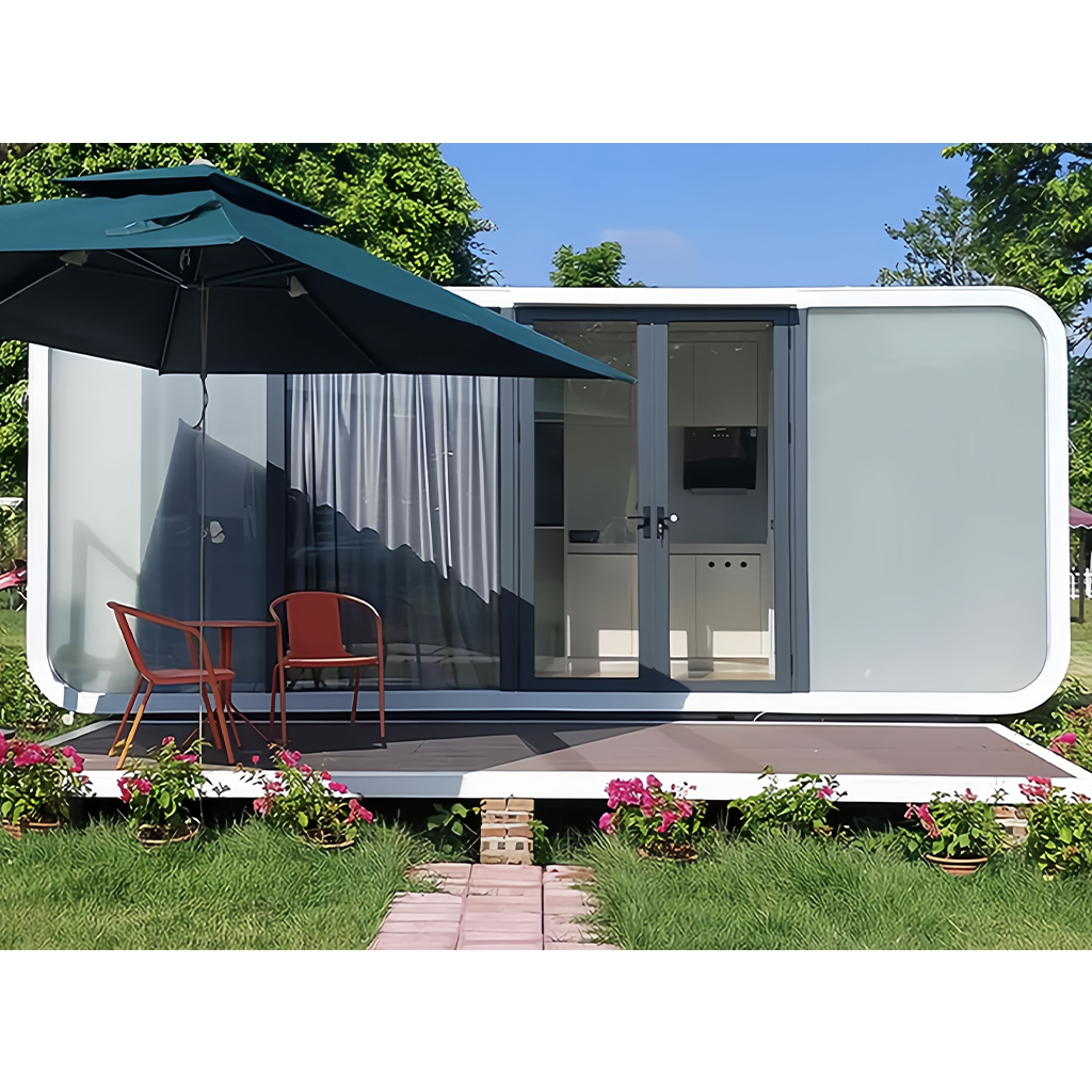 Vilas pré-fabricadas de luxo em aço leve e armazéns de maçãs para uso como hotéis de férias com escritórios.